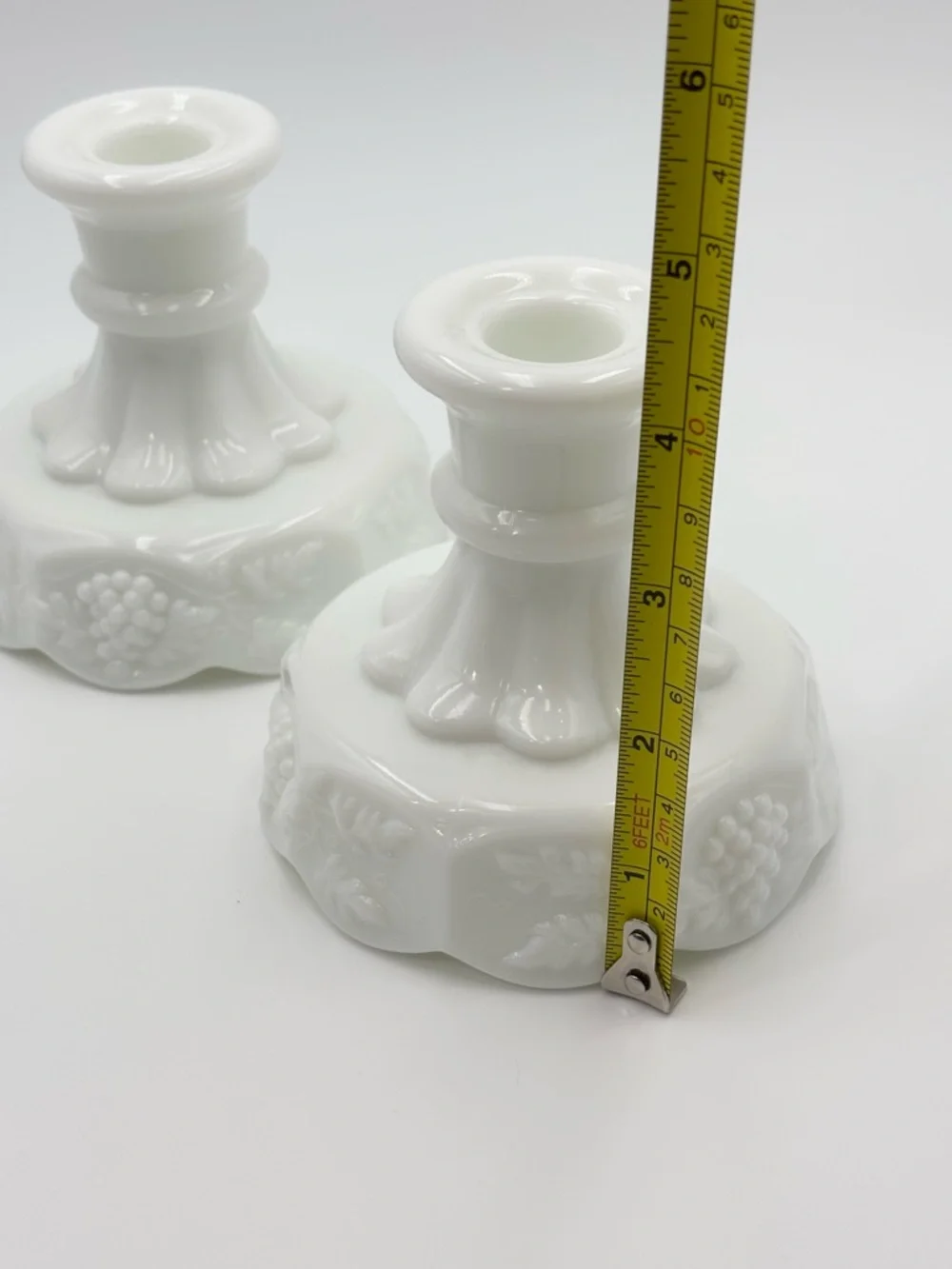 White‎ Decorative Milk Glass Candlestick Pair